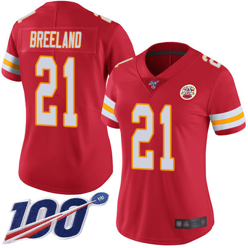 Women Kansas City Chiefs #21 Breeland Bashaud Red Team Color Vapor Untouchable Limited Player 100th Season Football Nike NFL Jersey